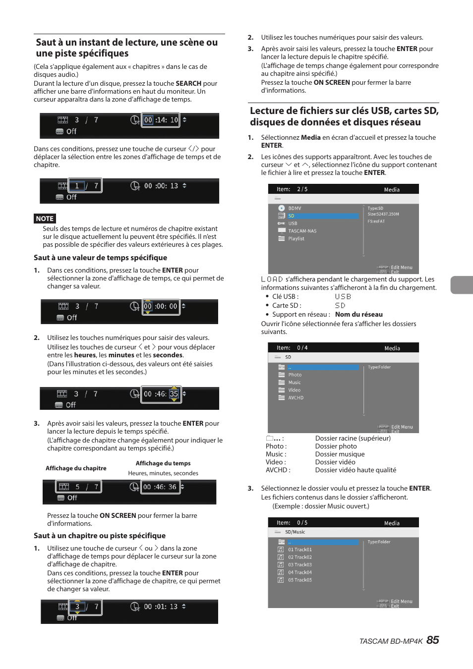 An) (voir « saut à un instant de lecture, une | Tascam BD-MP4K Professional-Grade 4K UHD Blu-ray Player User Manual | Page 85 / 260