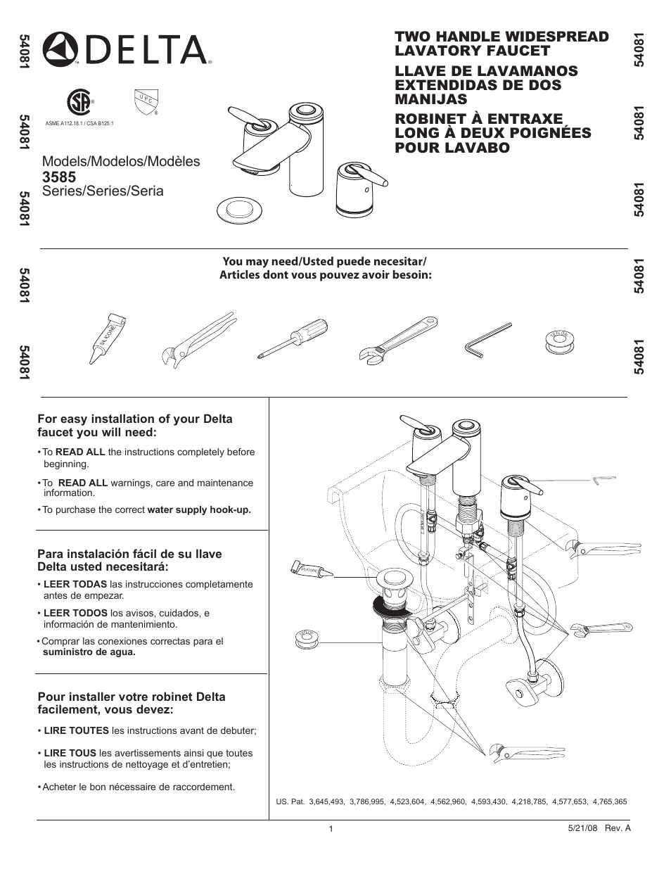 Delta 3585 Series User Manual | 6 pages