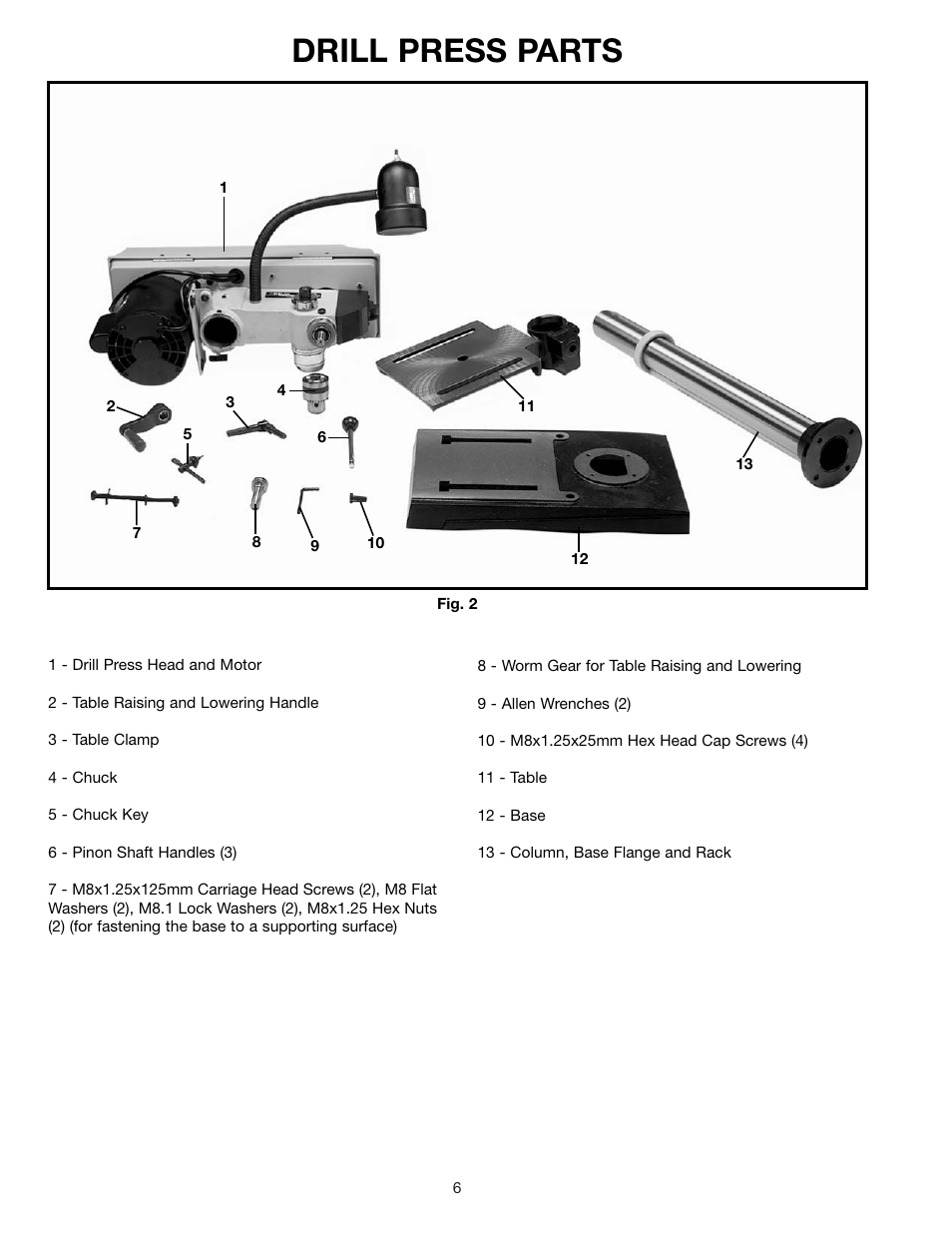 Drill press parts | Delta DP200 User Manual | Page 6 / 16