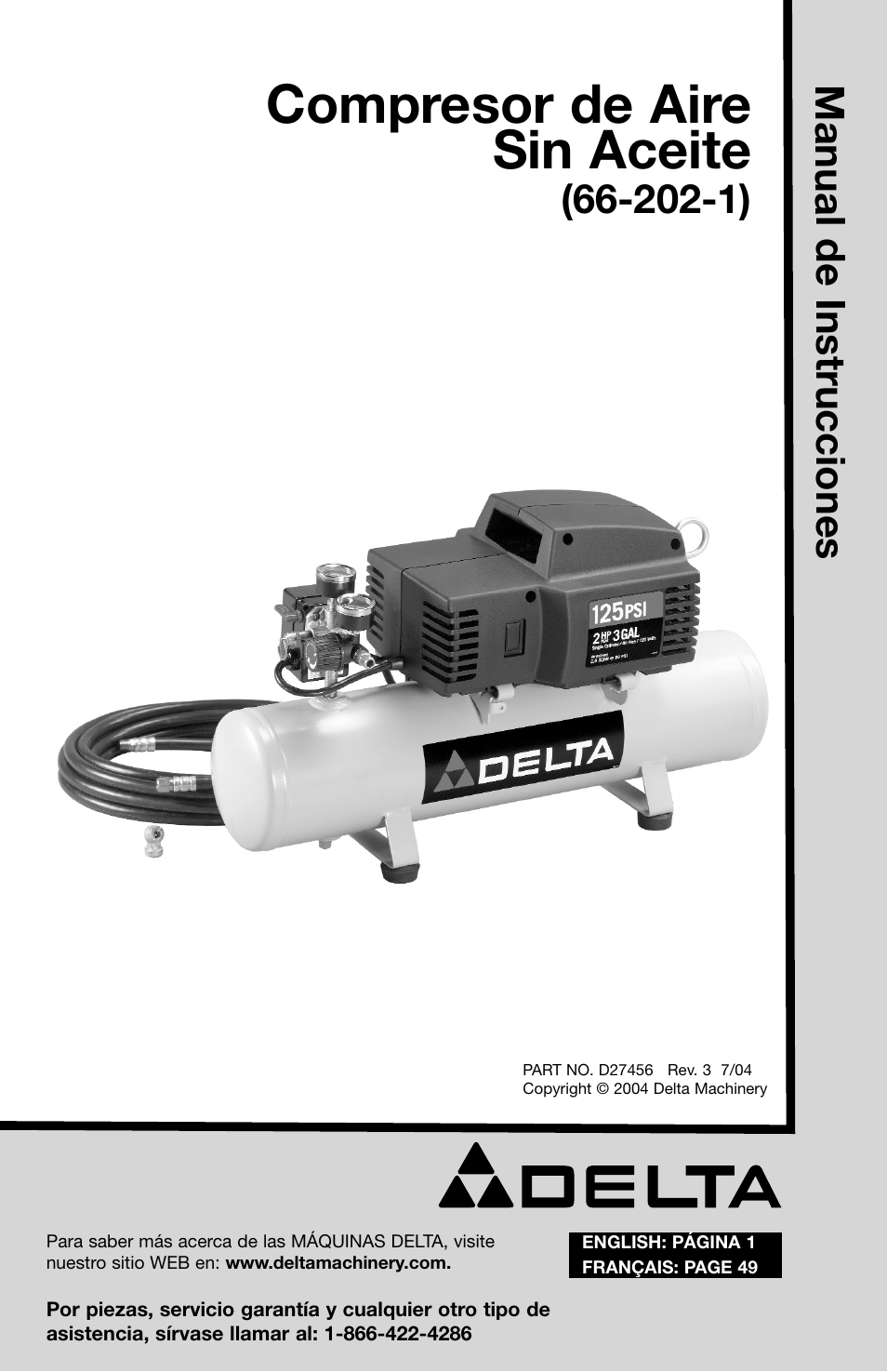 Compresor de aire sin aceite, Manual de instrucciones | Delta 66-202-1 User Manual | Page 25 / 72