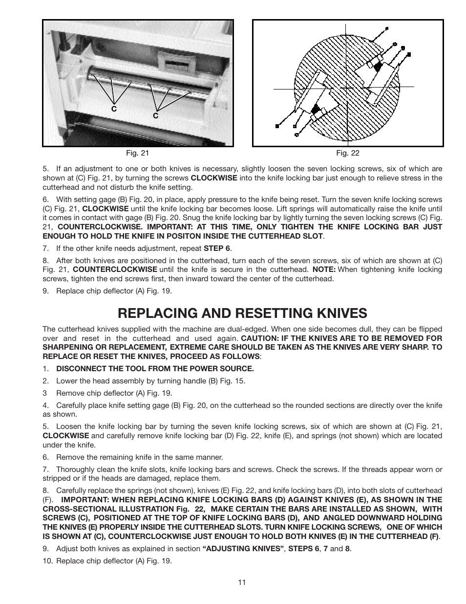 Replacing and resetting knives | Delta 22-540 User Manual | Page 11 / 17