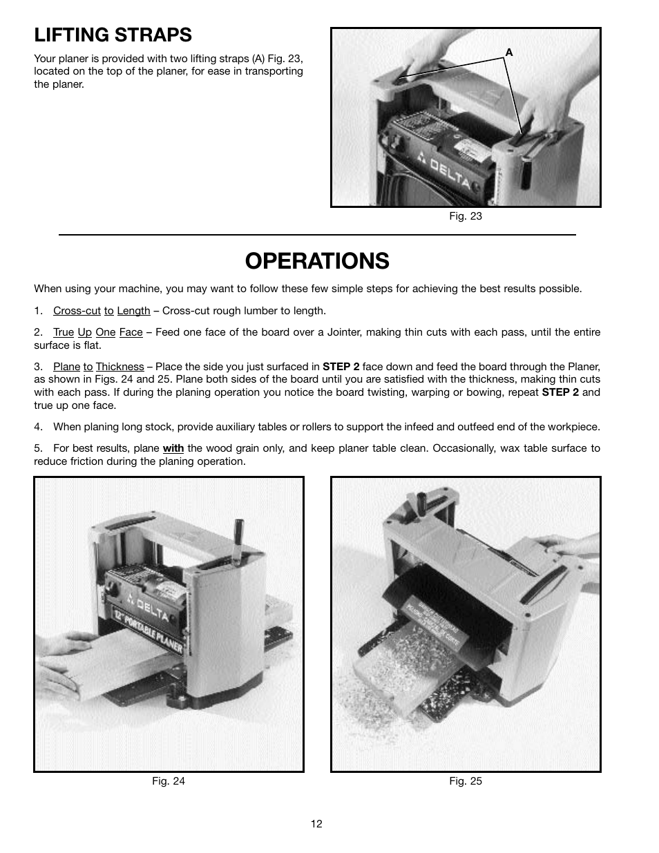 Operations, Lifting straps | Delta 22-540 User Manual | Page 12 / 17