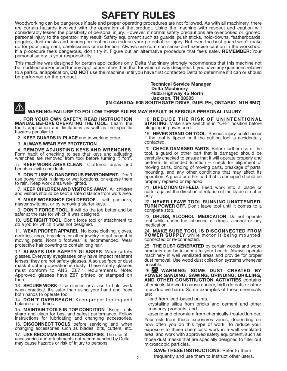 Safety rules | Delta 22-540 User Manual | Page 2 / 17