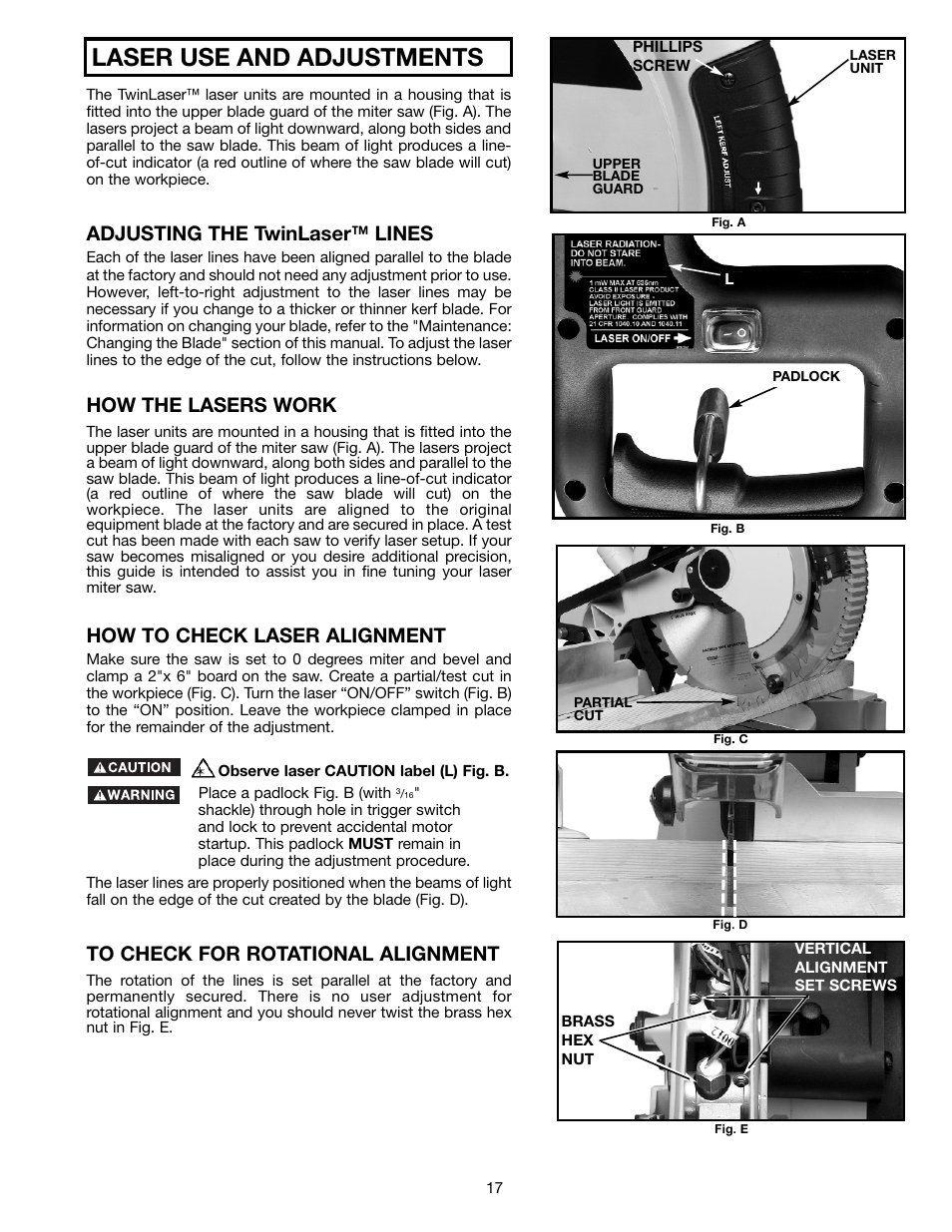 Laser use and adjustments, Adjusting the twinlaser™ lines, How the lasers work | How to check laser alignment | Delta 36-255L User Manual | Page 17 / 25