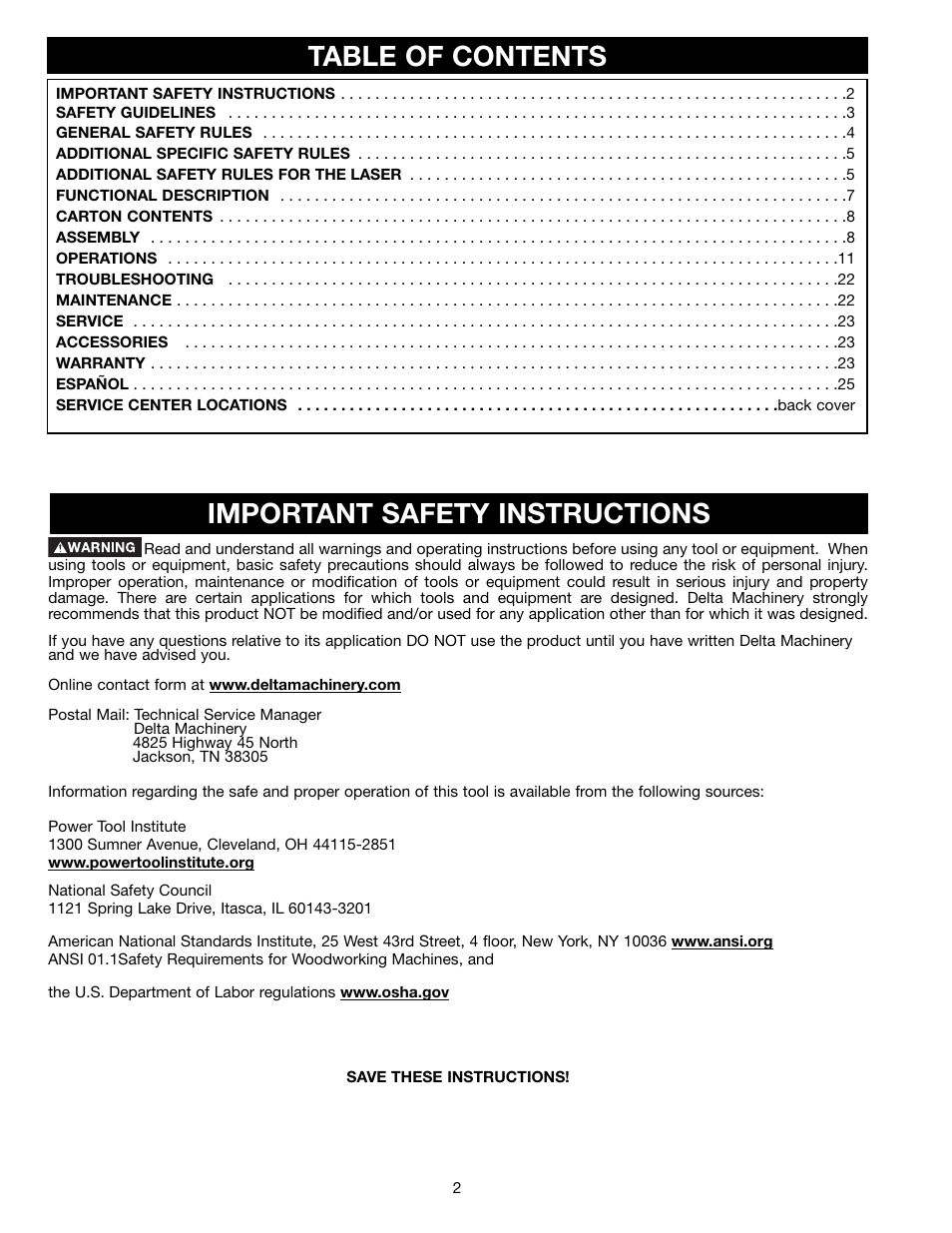 Delta 36-255L User Manual | Page 2 / 25