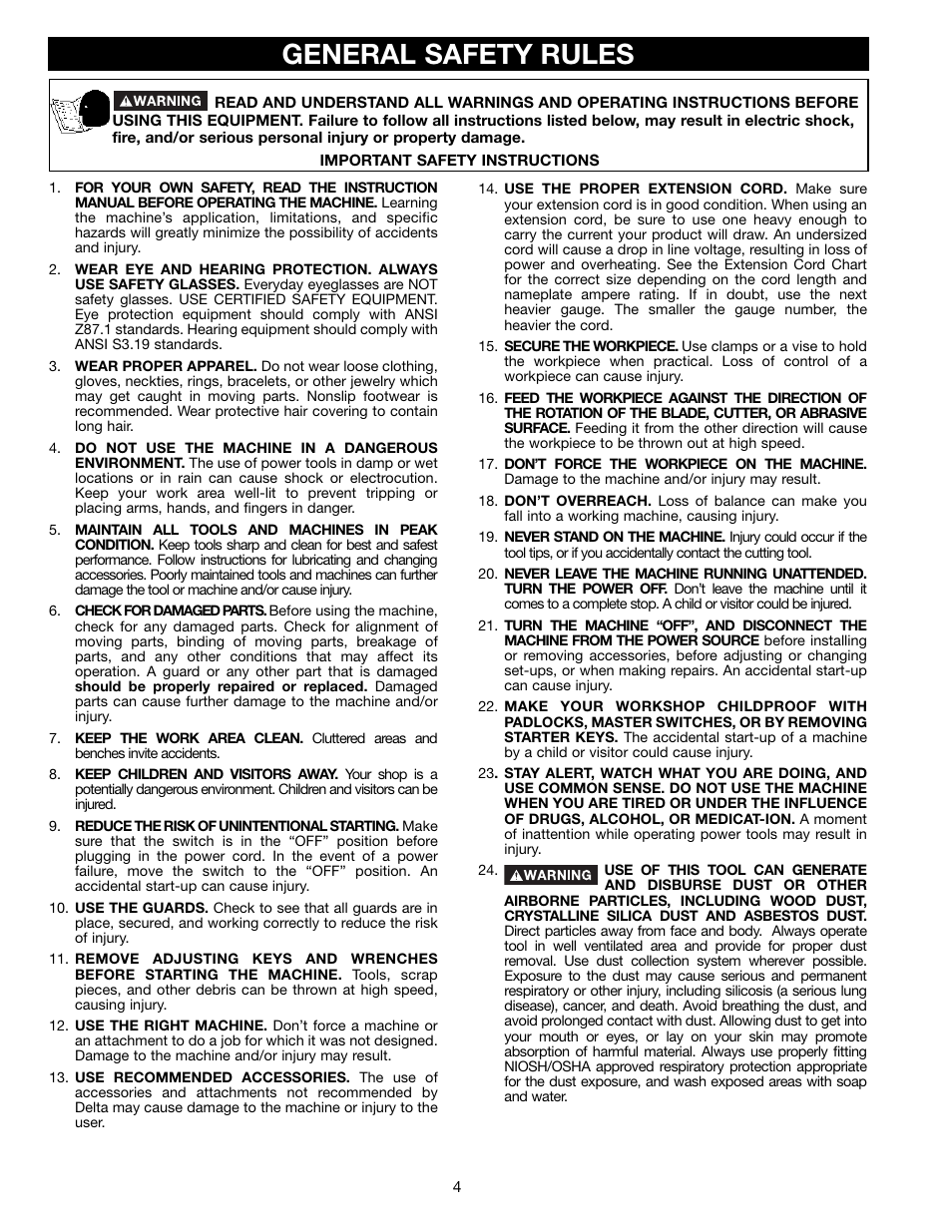 General safety rules | Delta 36-255L User Manual | Page 4 / 25