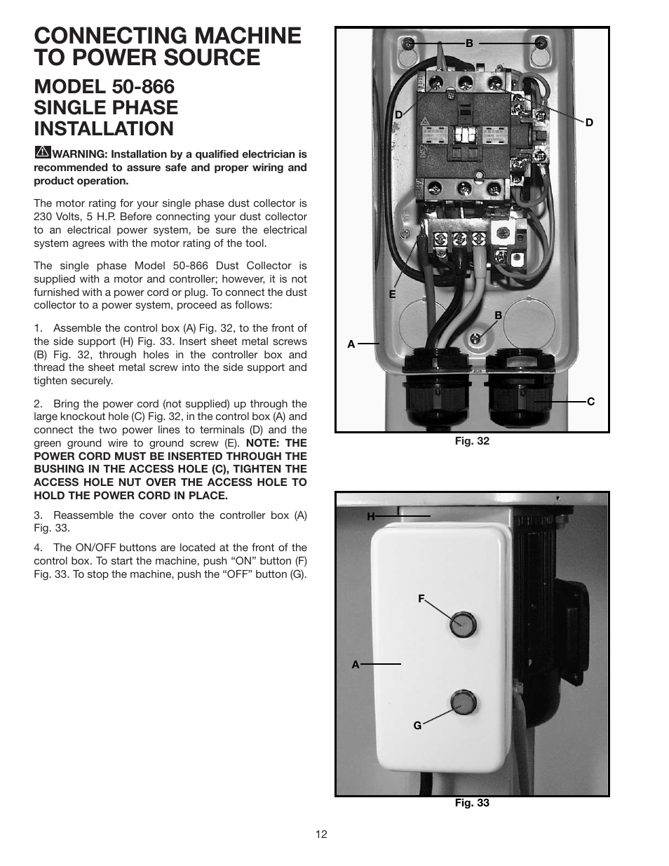 Connecting machine to power source | Delta 50-866 User Manual | Page 12 / 16