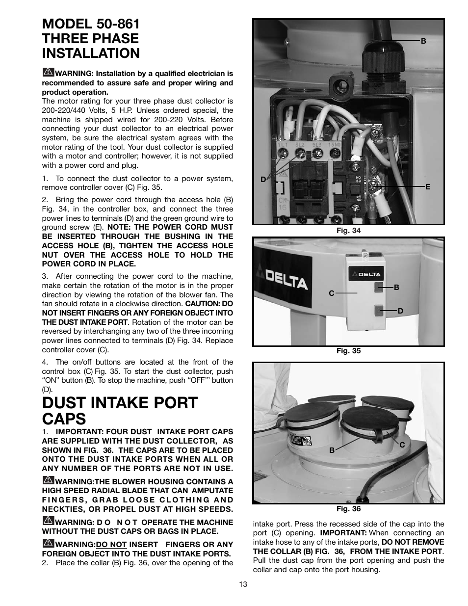 Dust intake port caps | Delta 50-866 User Manual | Page 13 / 16