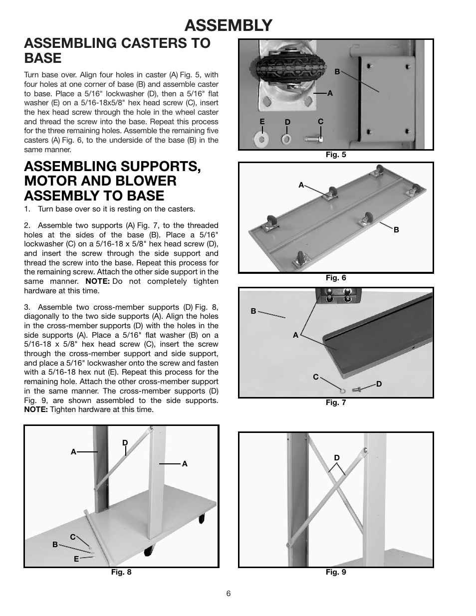 Assembly, Assembling casters to base | Delta 50-866 User Manual | Page 6 / 16