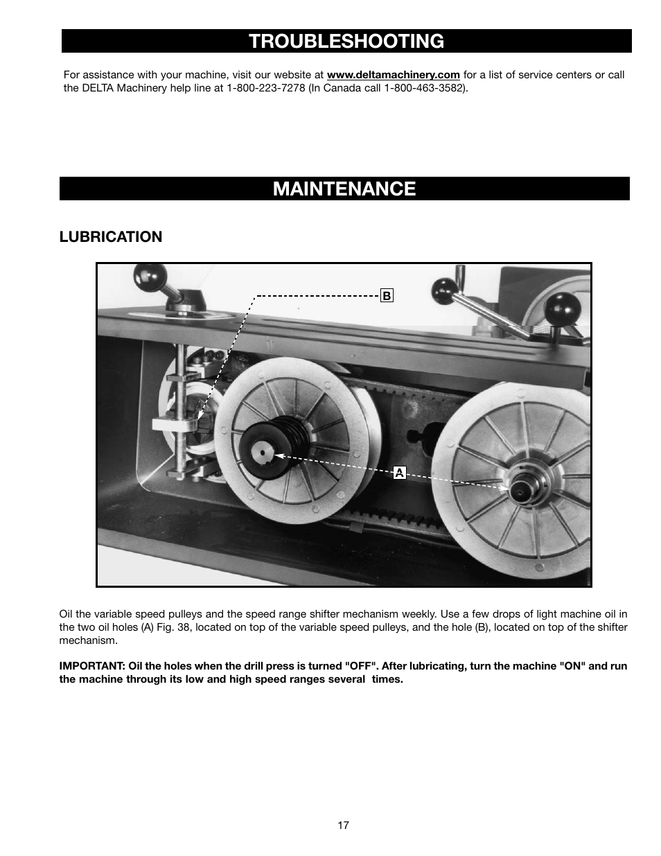 Maintenance troubleshooting | Delta 17-990X User Manual | Page 17 / 20