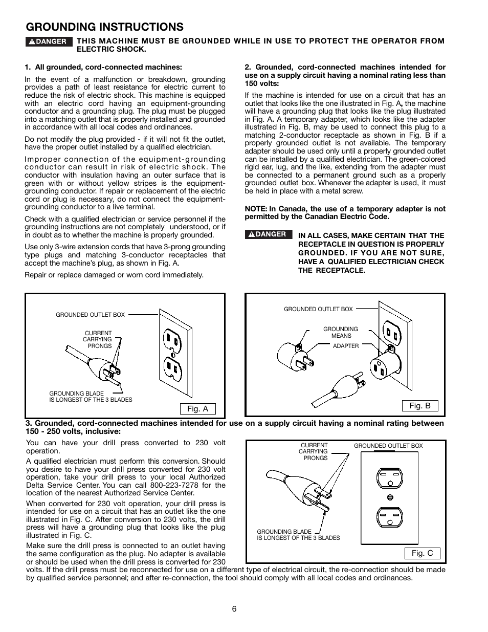 Grounding instructions | Delta 17-990X User Manual | Page 6 / 20