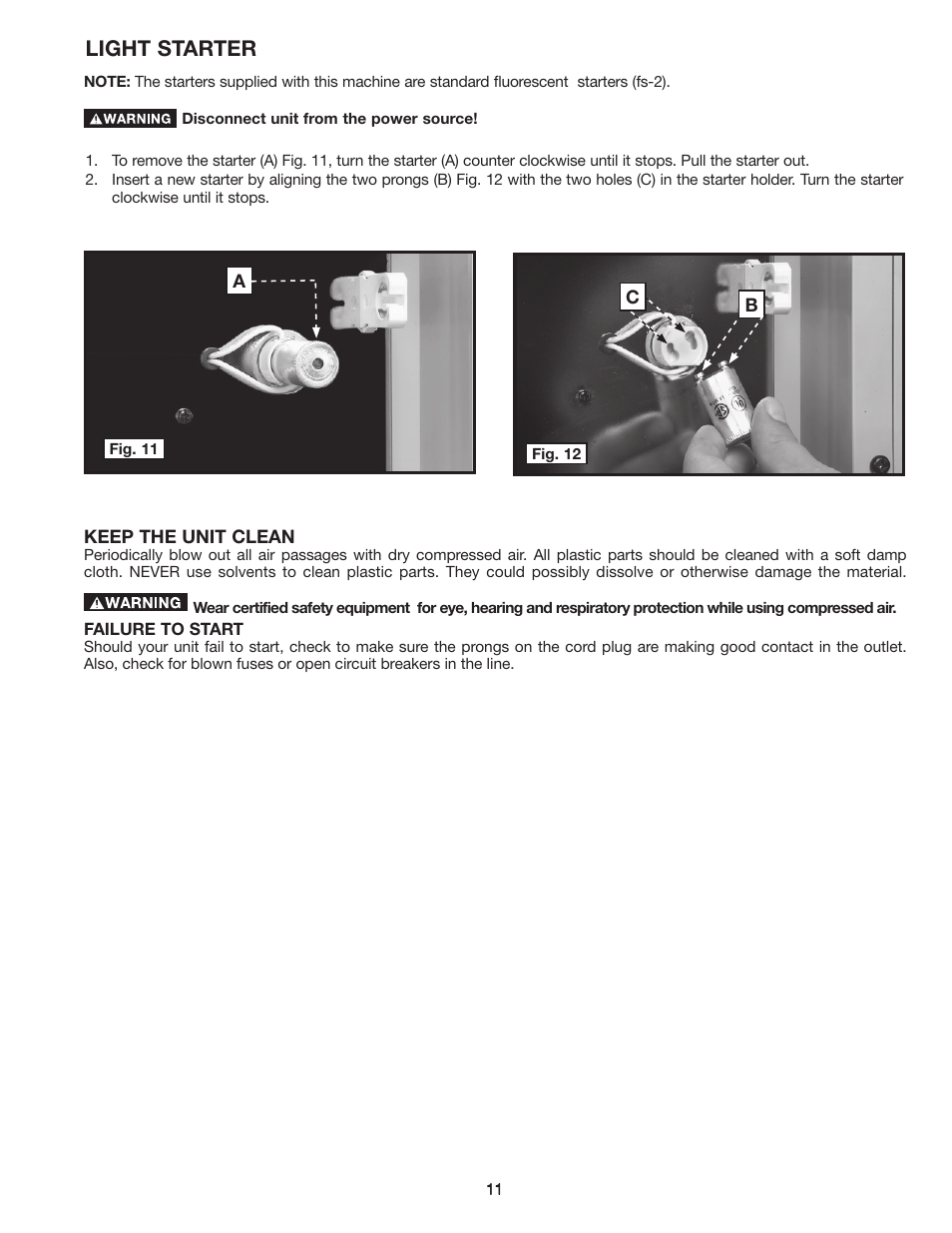 Light starter | Delta AP-100 User Manual | Page 11 / 36