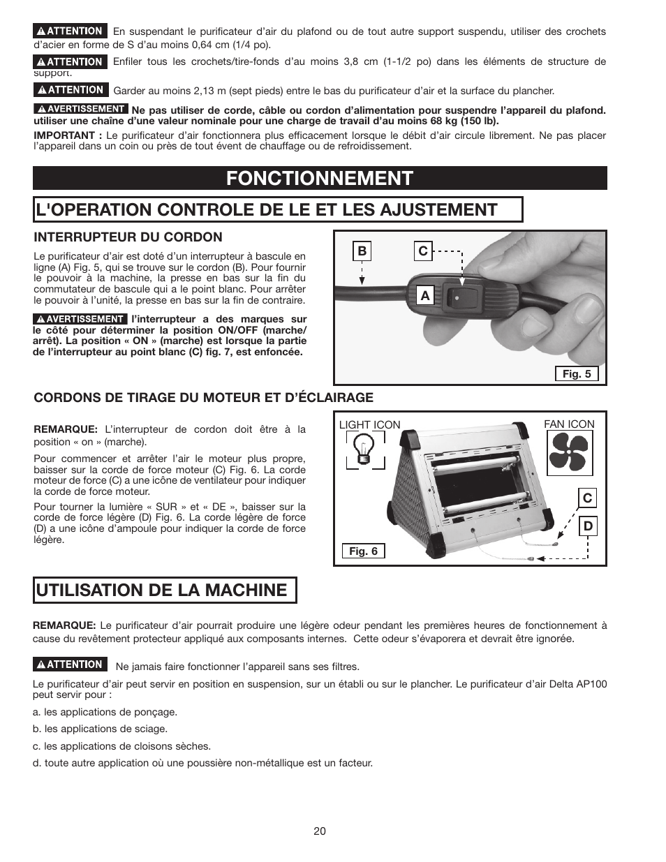 Fonctionnement | Delta AP-100 User Manual | Page 20 / 36