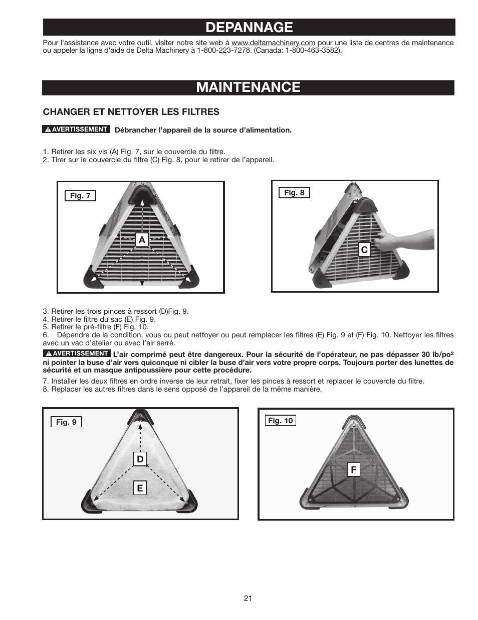 Maintenance, Depannage | Delta AP-100 User Manual | Page 21 / 36