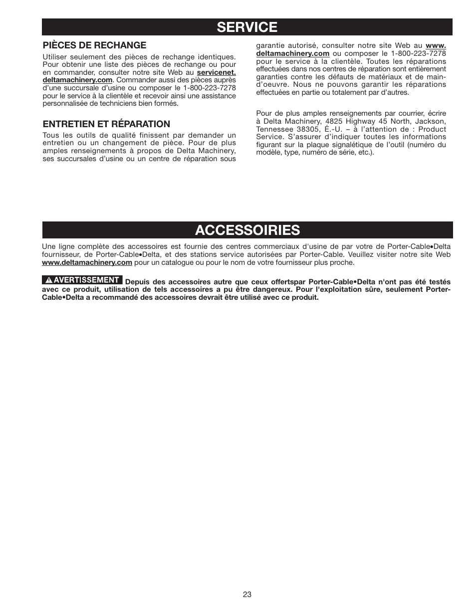 Accessoiries, Service | Delta AP-100 User Manual | Page 23 / 36