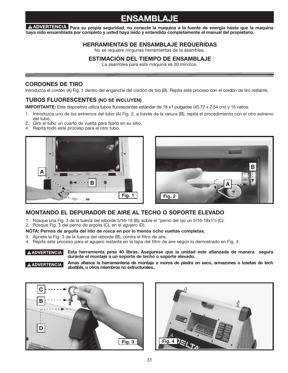 Ensamblaje | Delta AP-100 User Manual | Page 31 / 36