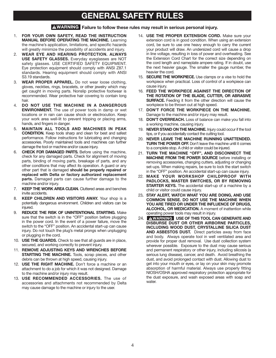 General safety rules | Delta AP-100 User Manual | Page 4 / 36