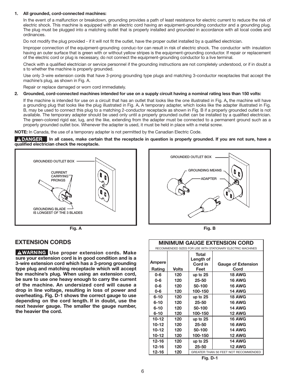 Extension cords | Delta AP-100 User Manual | Page 6 / 36