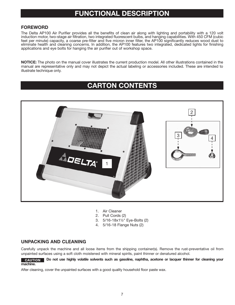 Functional description, Carton contents | Delta AP-100 User Manual | Page 7 / 36