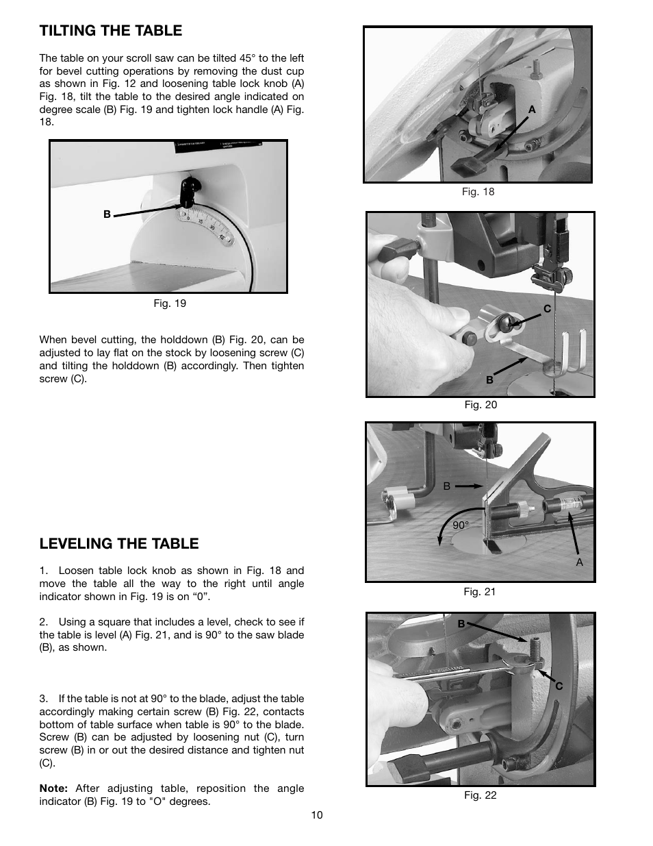 Tilting the table, Leveling the table | Delta 40-570 User Manual | Page 10 / 14