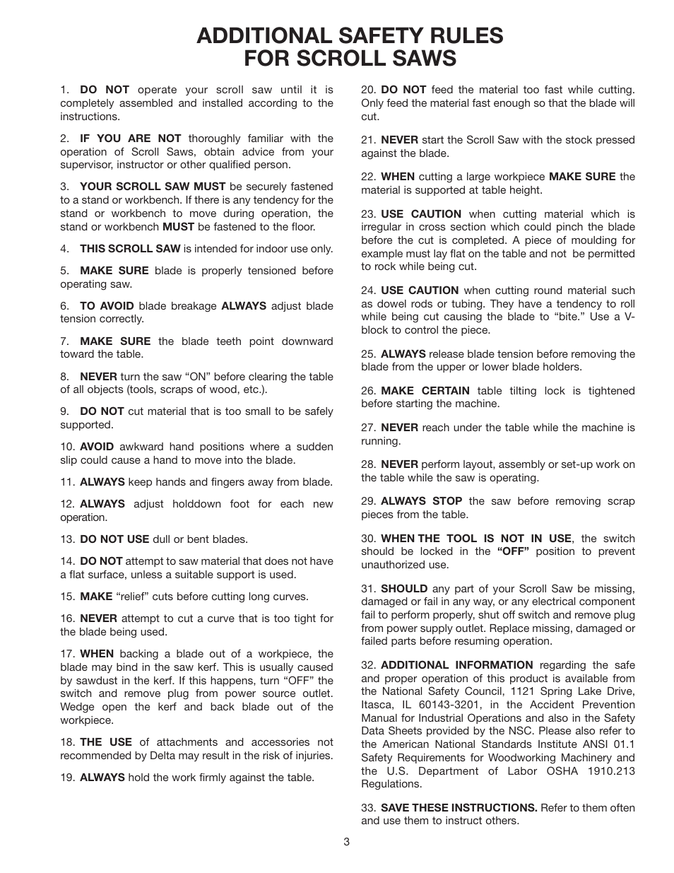 Additional safety rules for scroll saws | Delta 40-570 User Manual | Page 3 / 14
