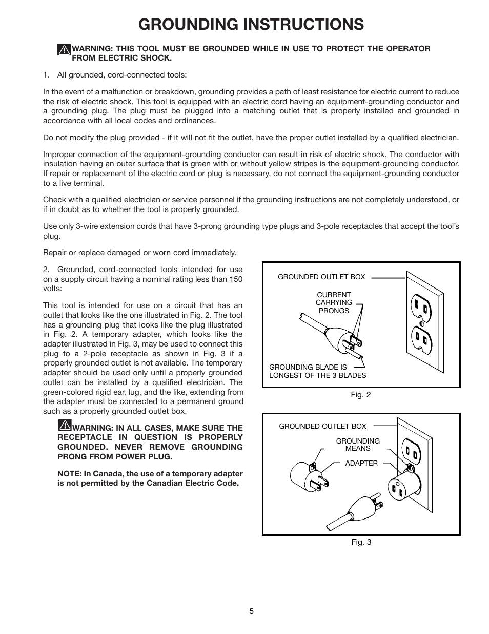 Grounding instructions | Delta 40-570 User Manual | Page 5 / 14