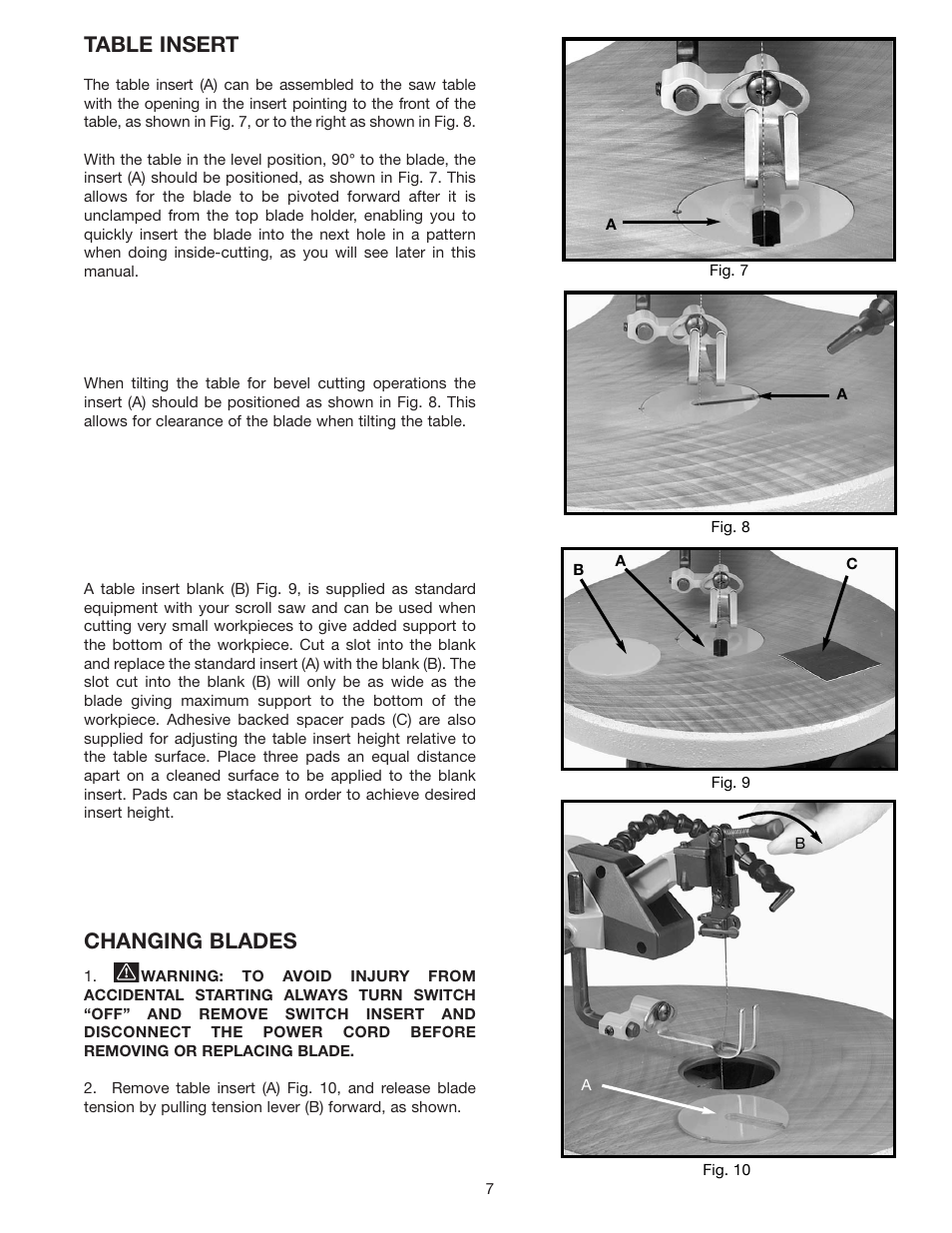 Table insert, Changing blades | Delta 40-570 User Manual | Page 7 / 14