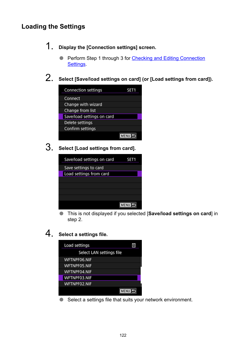 Loading the settings | Canon WFT-R10A Wireless File Transmitter for EOS R5 C & R5 Mirrorless Camera User Manual | Page 122 / 176