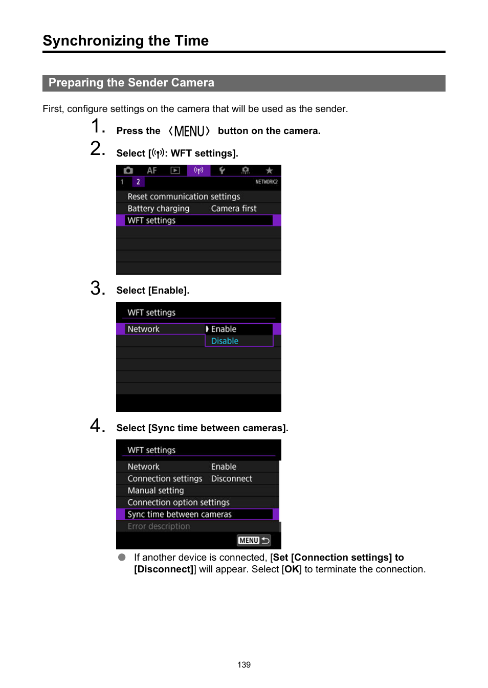 Synchronizing the time | Canon WFT-R10A Wireless File Transmitter for EOS R5 C & R5 Mirrorless Camera User Manual | Page 139 / 176