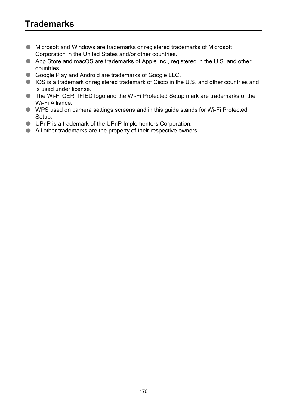 Trademarks | Canon WFT-R10A Wireless File Transmitter for EOS R5 C & R5 Mirrorless Camera User Manual | Page 176 / 176