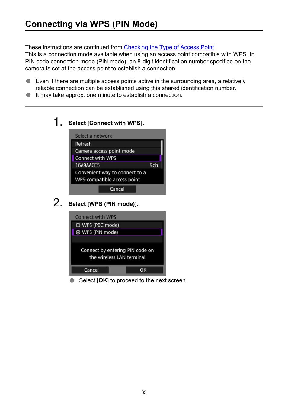 Connecting via wps (pin mode) | Canon WFT-R10A Wireless File Transmitter for EOS R5 C & R5 Mirrorless Camera User Manual | Page 35 / 176