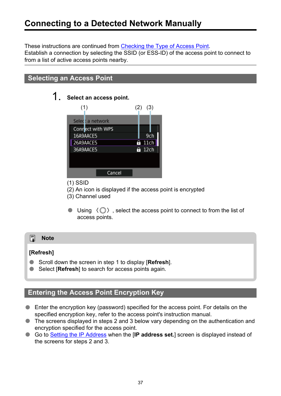 Connecting to a detected network manually | Canon WFT-R10A Wireless File Transmitter for EOS R5 C & R5 Mirrorless Camera User Manual | Page 37 / 176