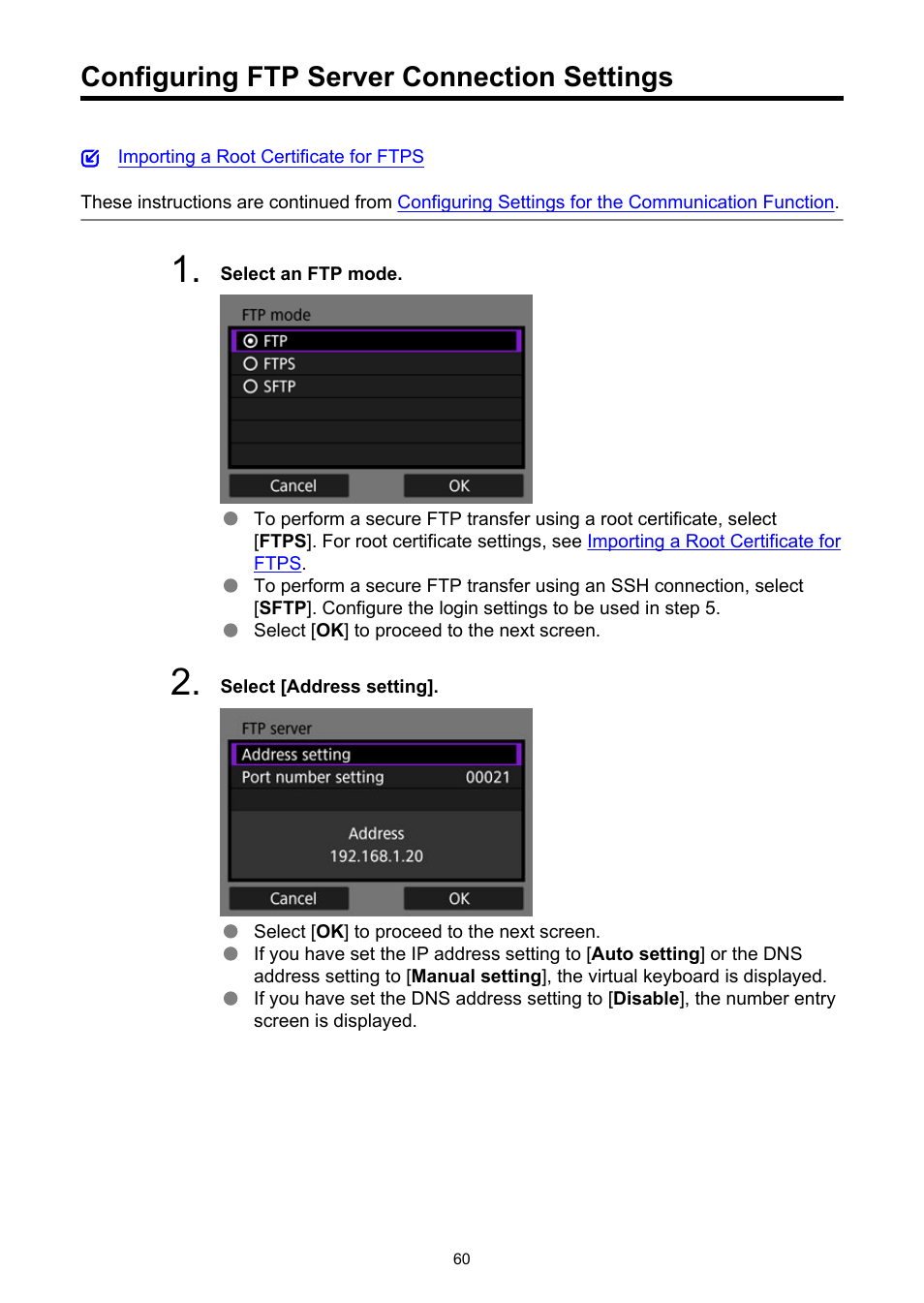 Configuring ftp server connection settings | Canon WFT-R10A Wireless File Transmitter for EOS R5 C & R5 Mirrorless Camera User Manual | Page 60 / 176