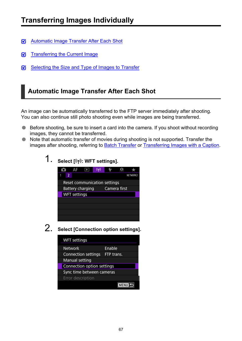 Transferring images individually | Canon WFT-R10A Wireless File Transmitter for EOS R5 C & R5 Mirrorless Camera User Manual | Page 67 / 176