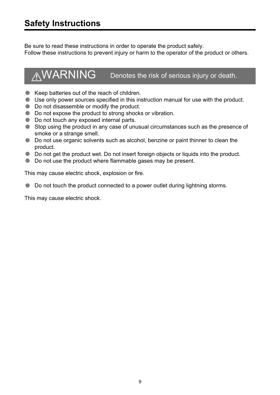 Safety instructions, Warning | Canon WFT-R10A Wireless File Transmitter for EOS R5 C & R5 Mirrorless Camera User Manual | Page 9 / 176
