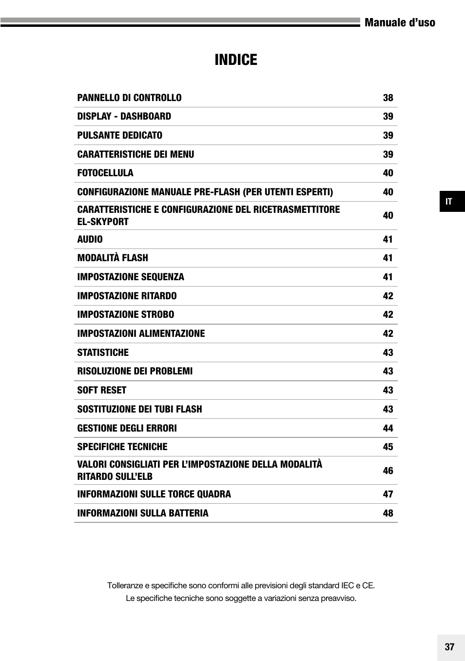 Indice | Elinchrom Plug-In Flashtube Pro 400 for Quadra Pro and Quadra S Heads User Manual | Page 38 / 110