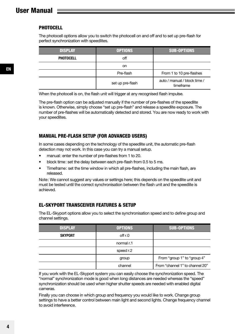 User manual | Elinchrom Plug-In Flashtube Pro 400 for Quadra Pro and Quadra S Heads User Manual | Page 5 / 110