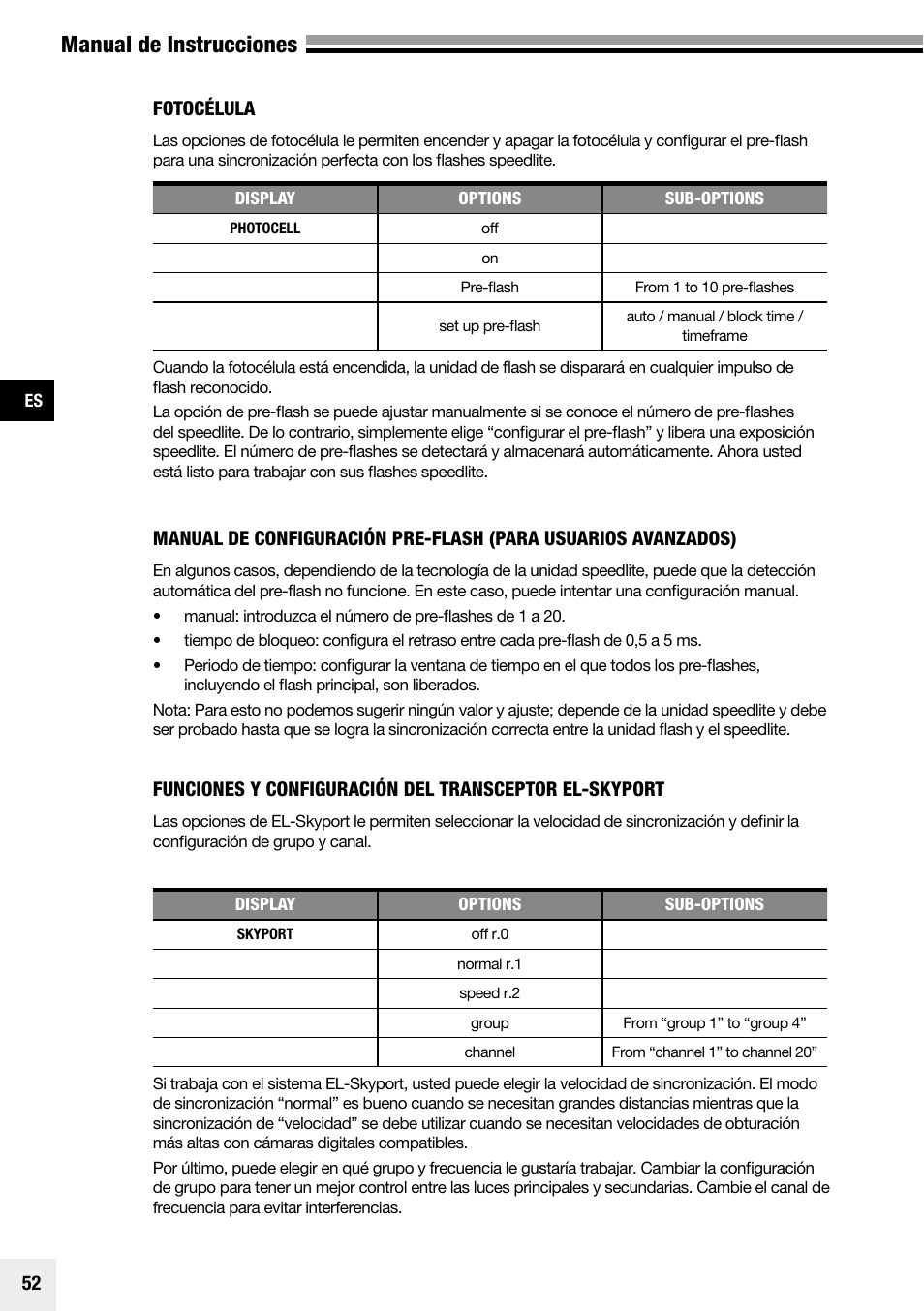 Manual de instrucciones | Elinchrom Plug-In Flashtube Pro 400 for Quadra Pro and Quadra S Heads User Manual | Page 53 / 110