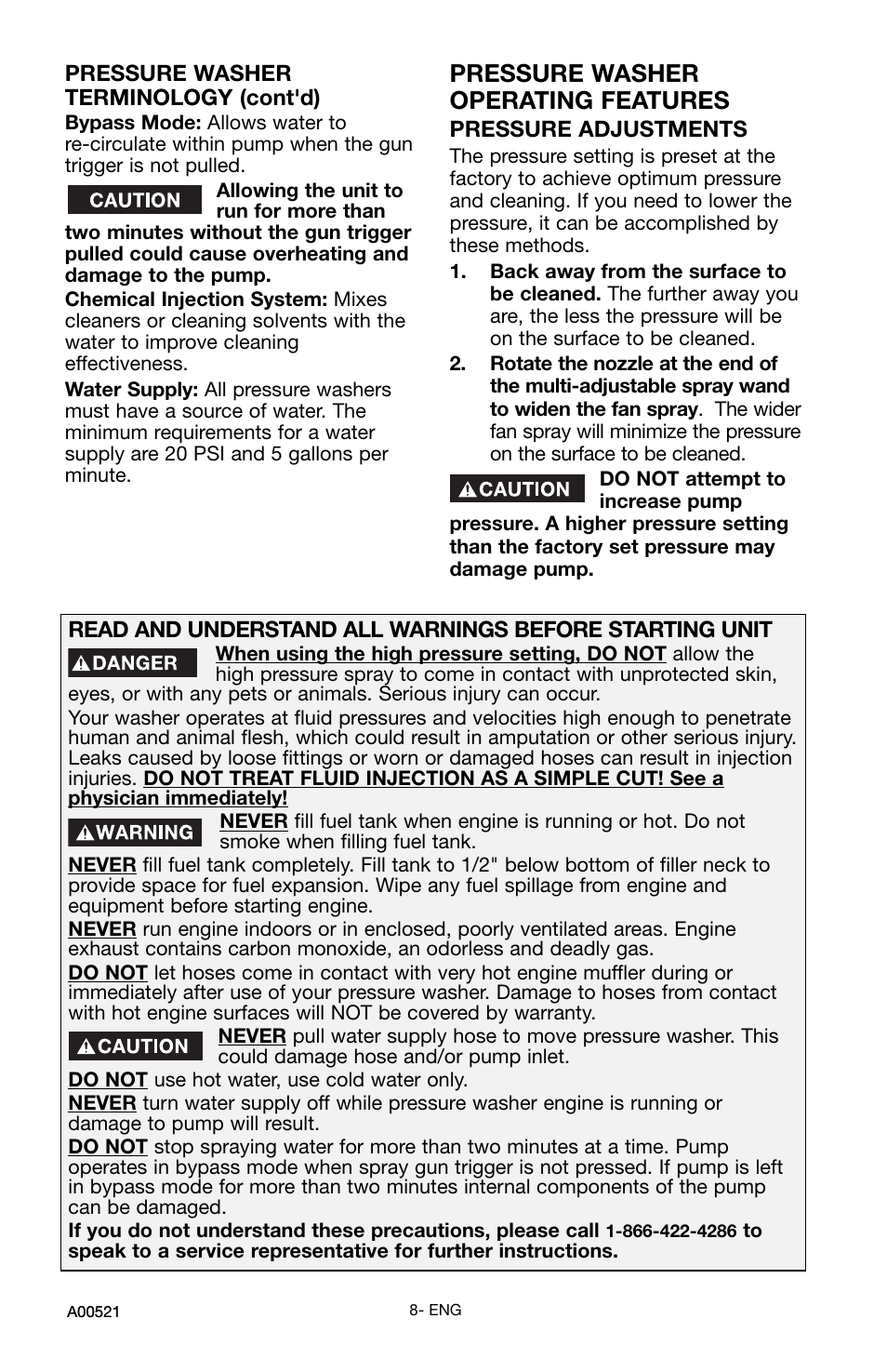 Pressure washer operating features | Delta DTH2450 User Manual | Page 8 / 16