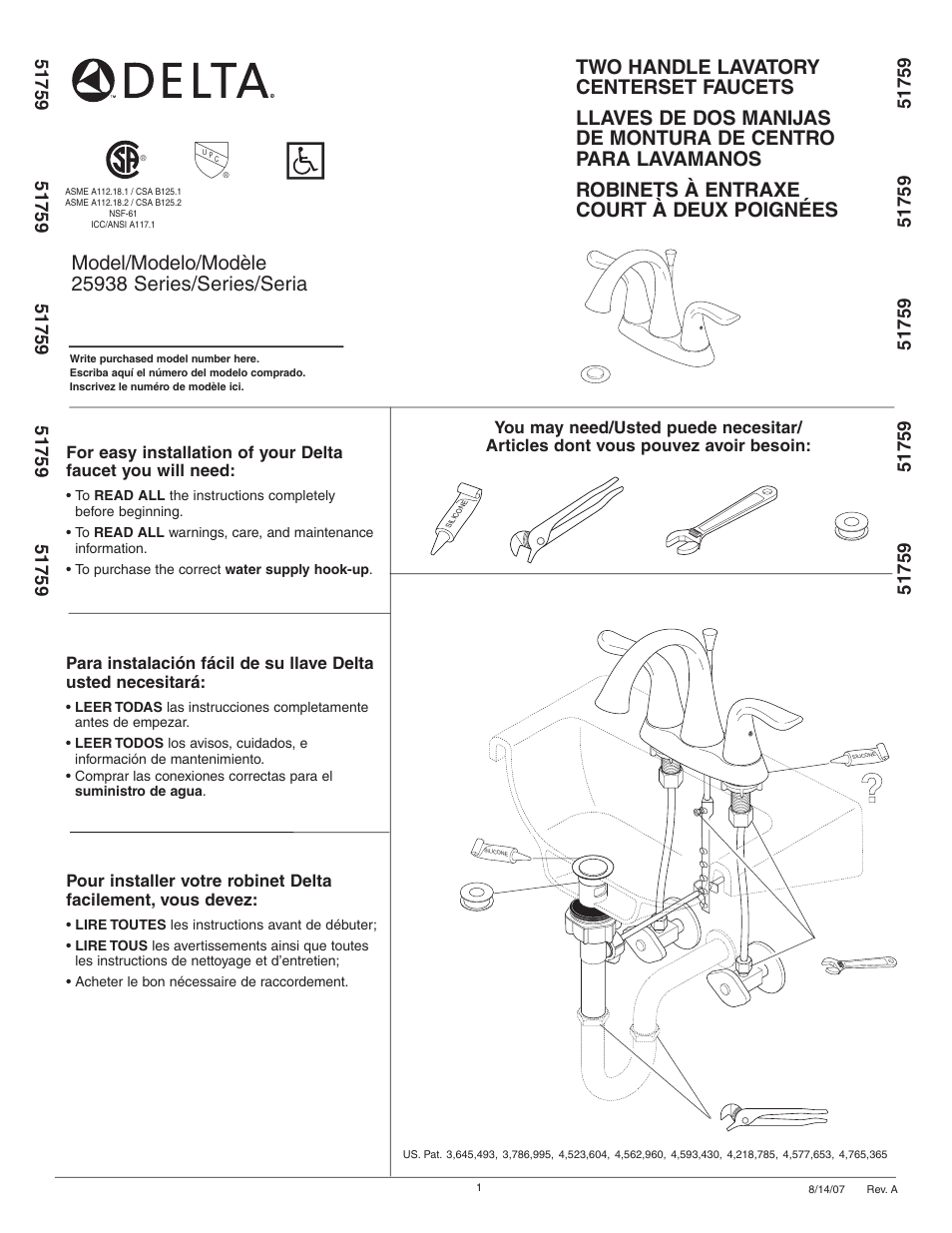 Delta 25938 Series User Manual | 6 pages