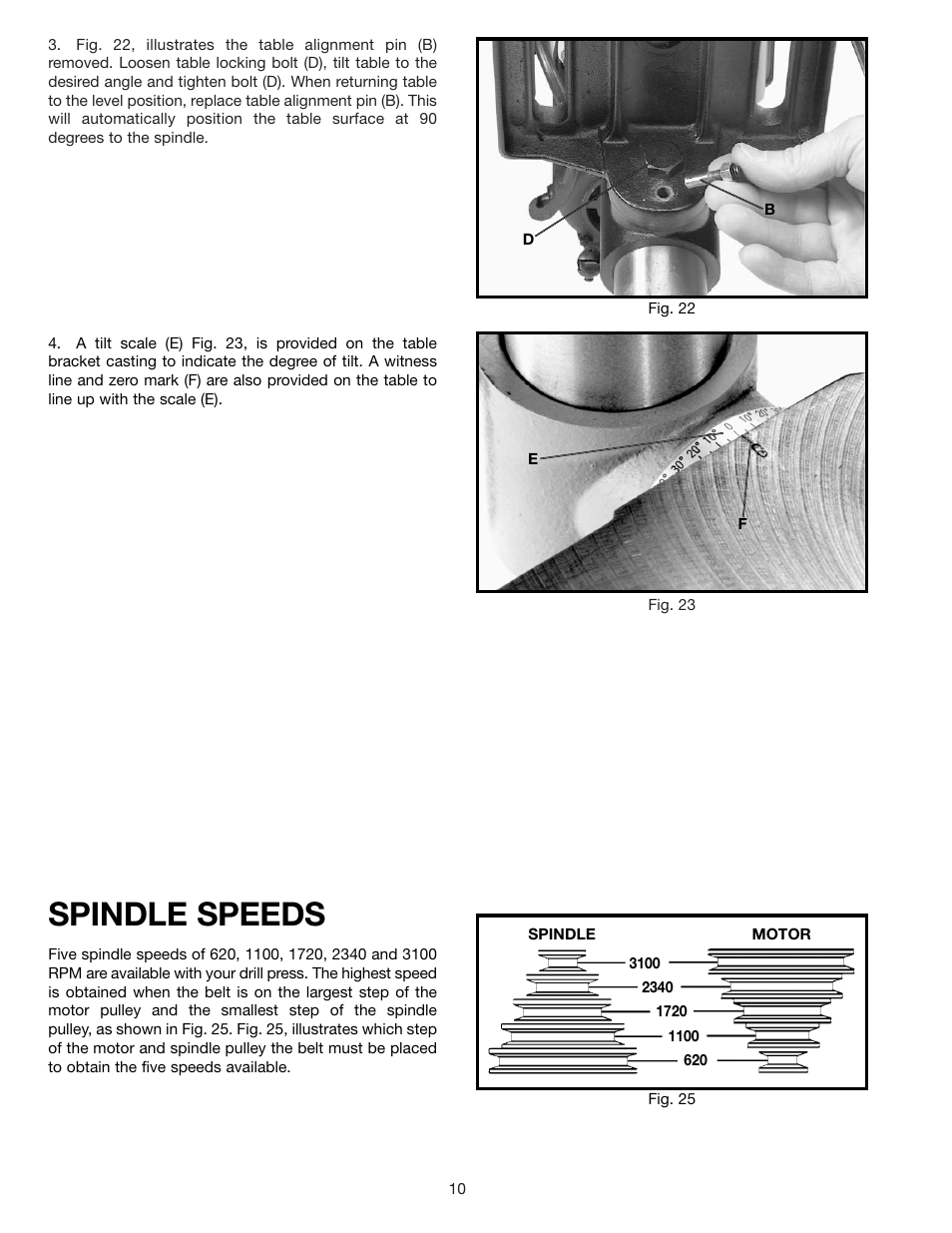 Spindle speeds | Delta 900585 User Manual | Page 10 / 16