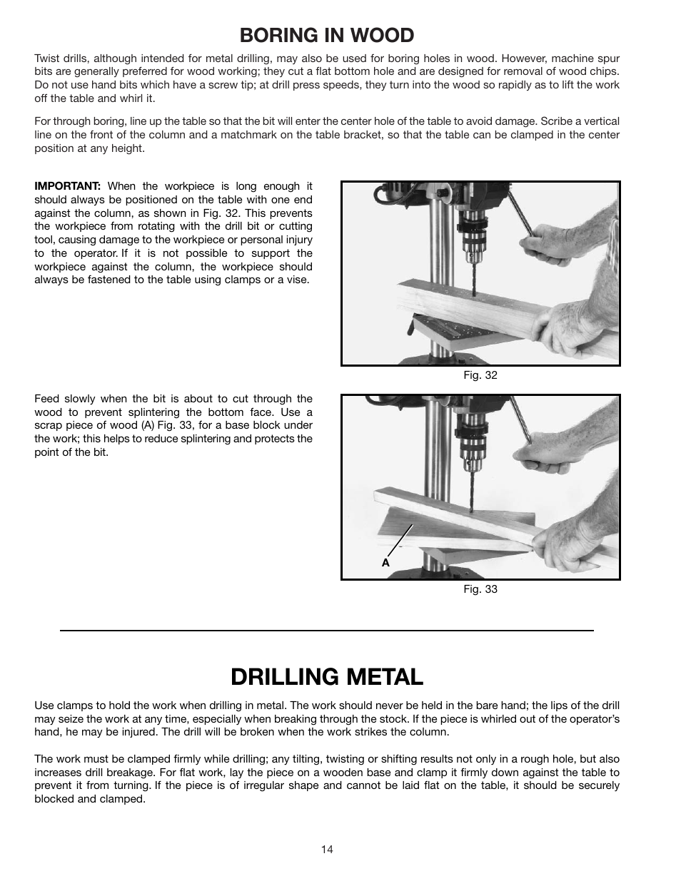 Drilling metal, Boring in wood | Delta 900585 User Manual | Page 14 / 16