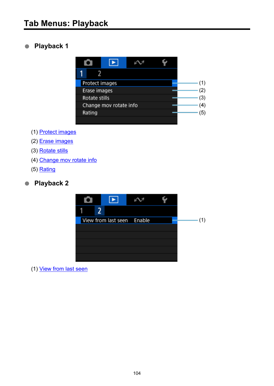 Tab menus: playback | Canon PowerShot V10 Vlog Camera (Black) User Manual | Page 104 / 288