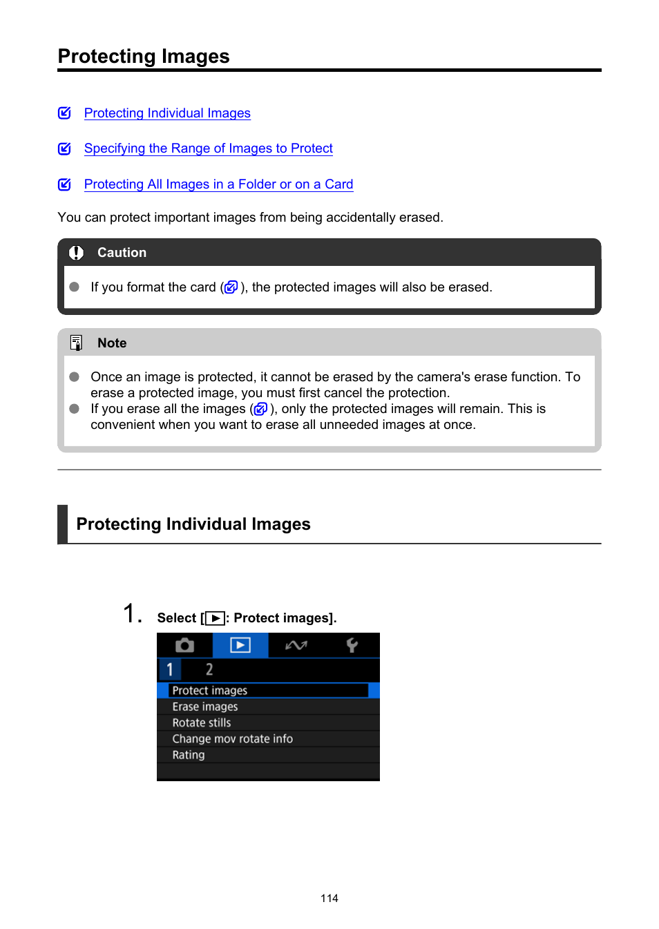 Protecting images, Protect images | Canon PowerShot V10 Vlog Camera (Black) User Manual | Page 114 / 288