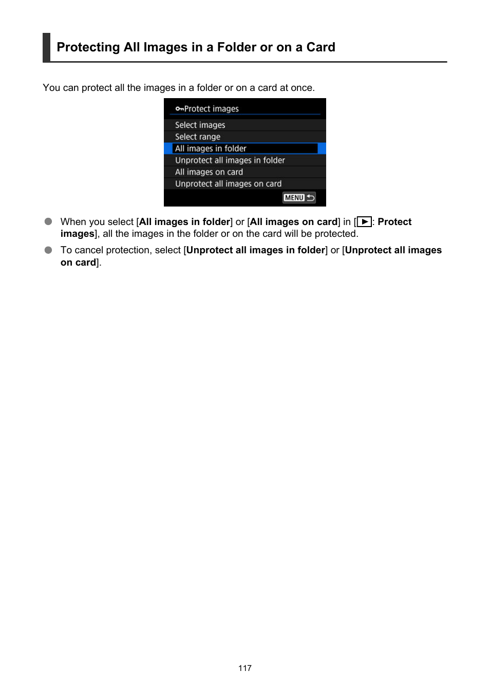 Protecting all images in a folder or on a card | Canon PowerShot V10 Vlog Camera (Black) User Manual | Page 117 / 288