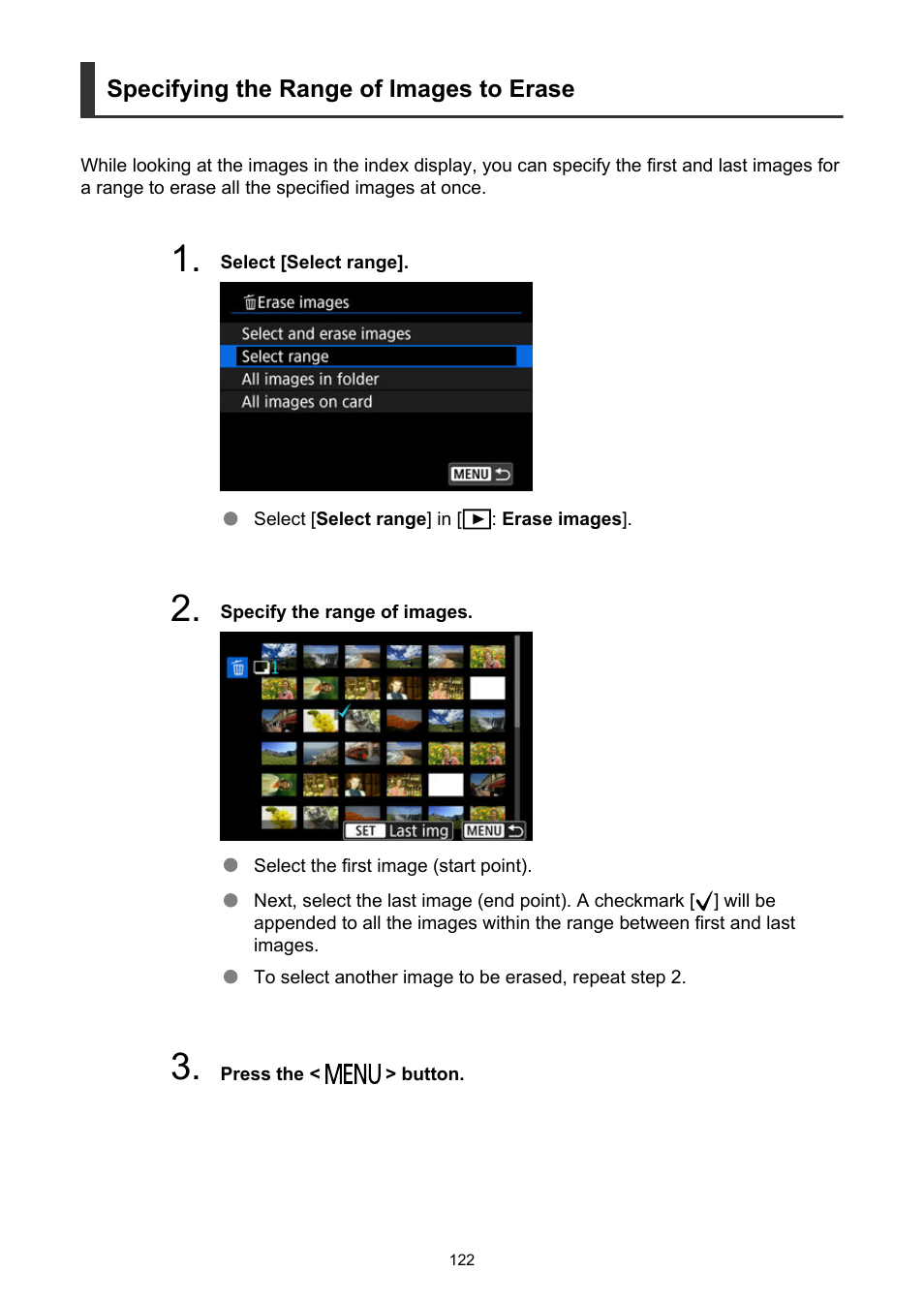Specifying the range of images to erase | Canon PowerShot V10 Vlog Camera (Black) User Manual | Page 122 / 288