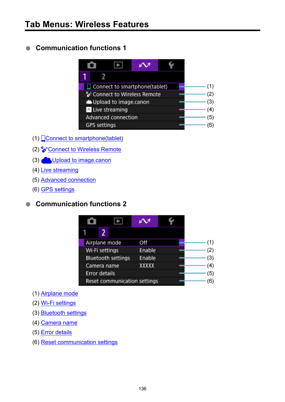Tab menus: wireless features | Canon PowerShot V10 Vlog Camera (Black) User Manual | Page 136 / 288