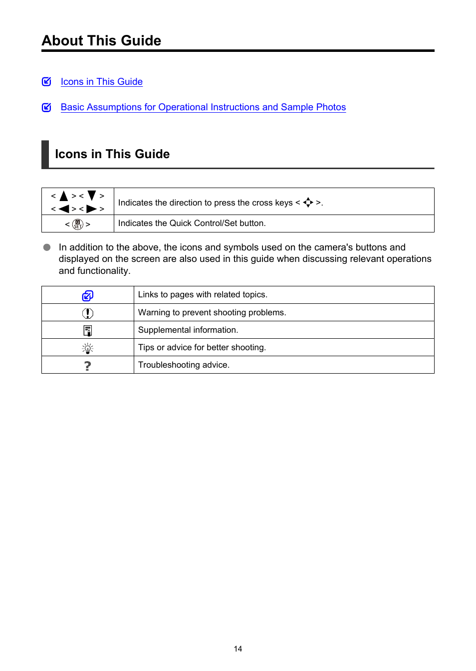 About this guide, Icons in this guide | Canon PowerShot V10 Vlog Camera (Black) User Manual | Page 14 / 288
