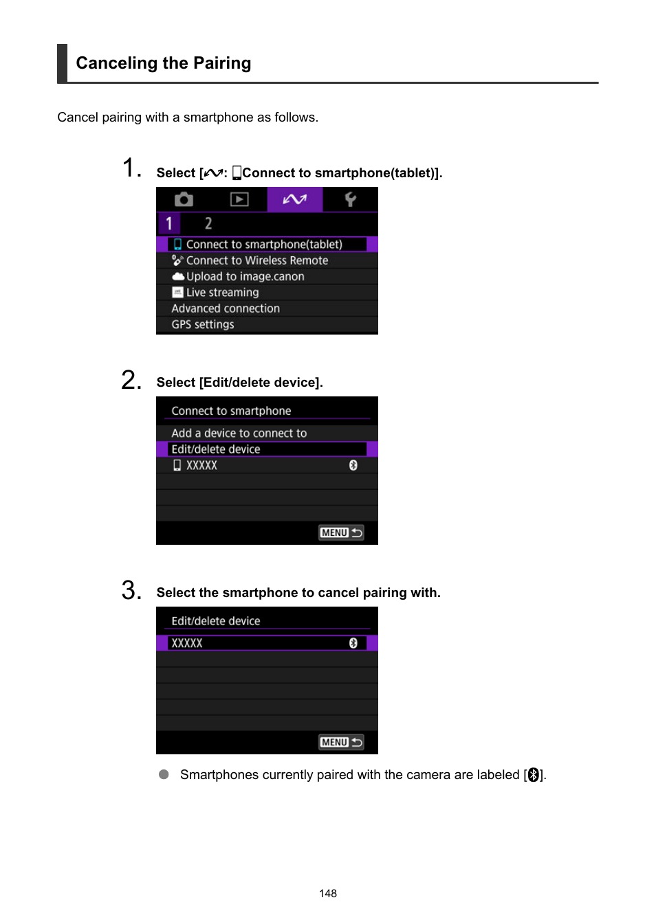 Canceling the pairing | Canon PowerShot V10 Vlog Camera (Black) User Manual | Page 148 / 288