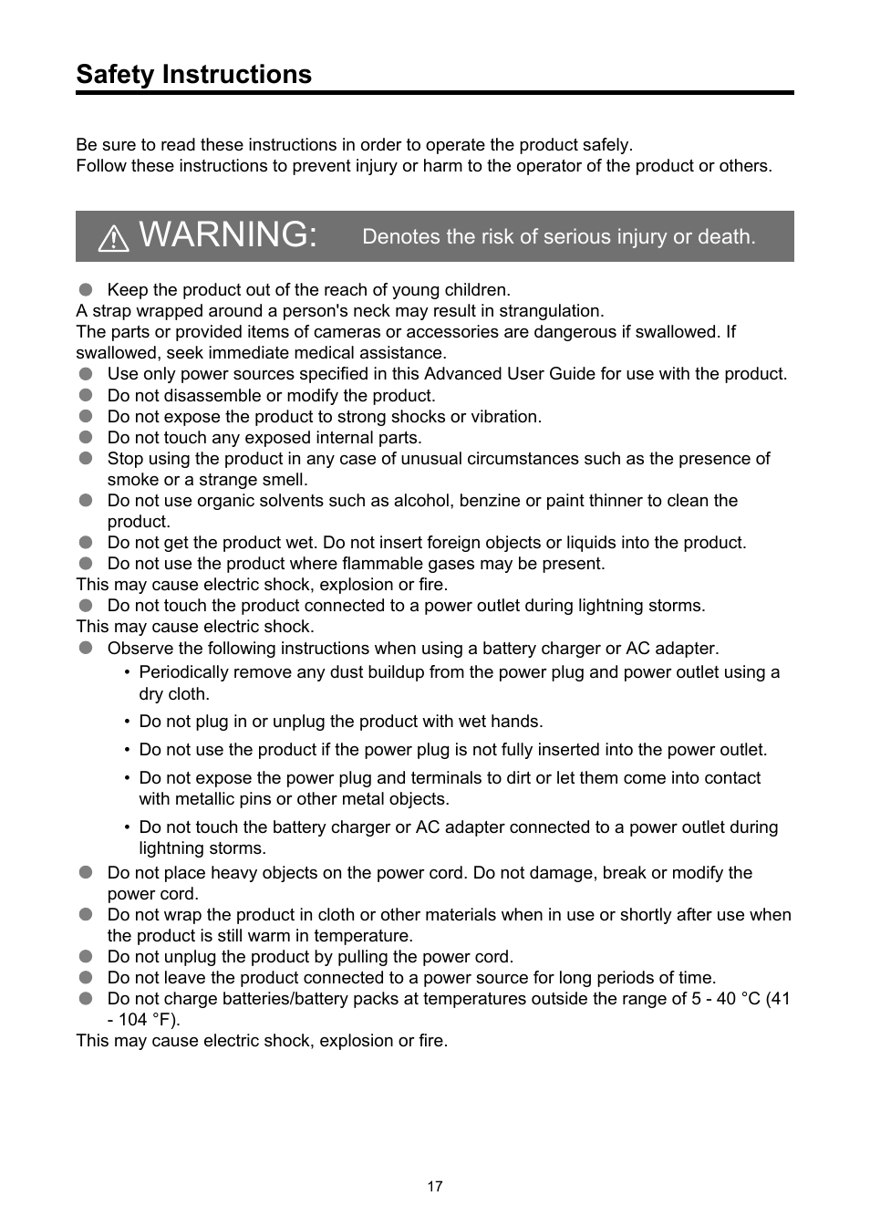 Safety instructions, Warning | Canon PowerShot V10 Vlog Camera (Black) User Manual | Page 17 / 288